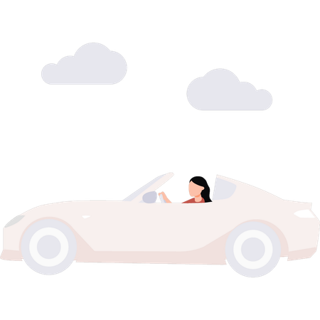 La chica conduce el coche.  Ilustración