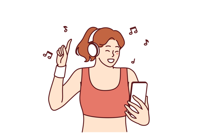 La chica disfruta de la música.  Ilustración