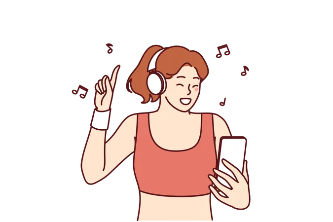 La chica disfruta de la música.  Ilustración