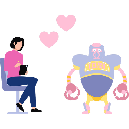 La chica está enamorada del robot.  Ilustración