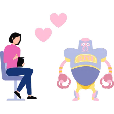 La chica está enamorada del robot.  Ilustración