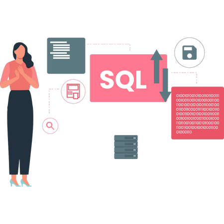 La chica habla de convertir SQL a código binario.  Ilustración