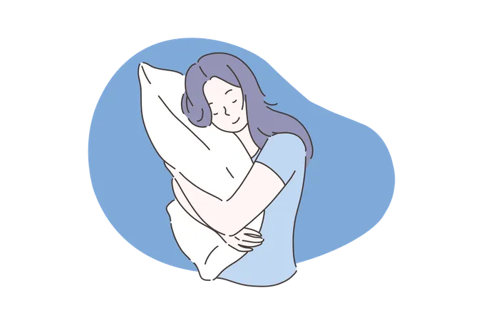 La chica está haciendo un abrazo de almohada.  Ilustración