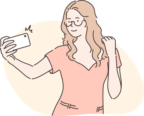 La chica hace clic en su selfie  Ilustración