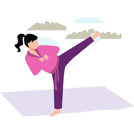 La chica está haciendo karate.  Ilustración