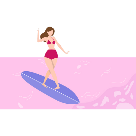 La chica está haciendo surf.  Ilustración