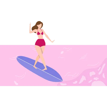 La chica está haciendo surf.  Ilustración