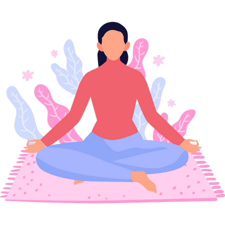 La chica está haciendo yoga en la colchoneta.  Ilustración