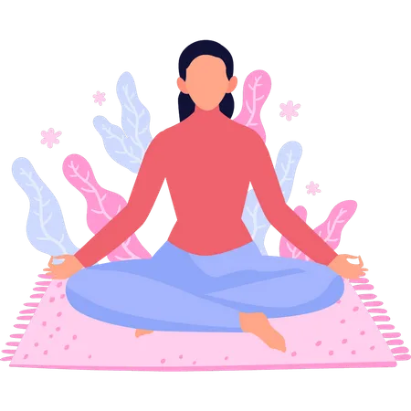 La chica está haciendo yoga en la colchoneta.  Ilustración