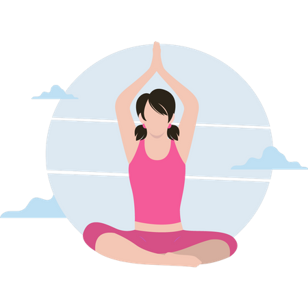 La chica está haciendo yoga y meditación.  Ilustración