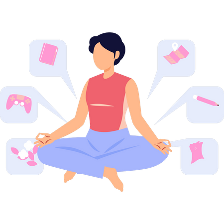 La chica está meditando para relajarse.  Ilustración