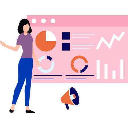 La chica está mirando el gráfico de negocios  Illustration