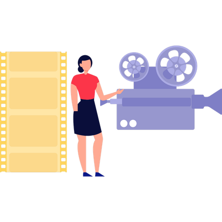 Chica está mostrando la grabación de la película.  Ilustración