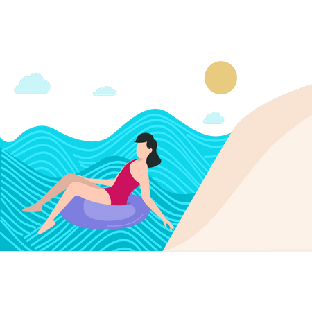 La chica está nadando en la playa  Ilustración