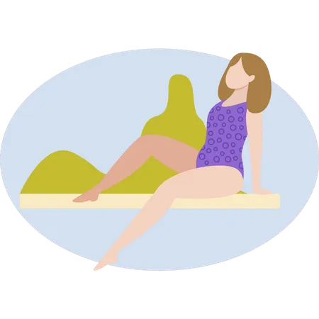 La chica está sentada en la playa  Illustration