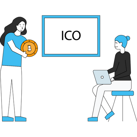 La chica está trabajando en ICO  Ilustración