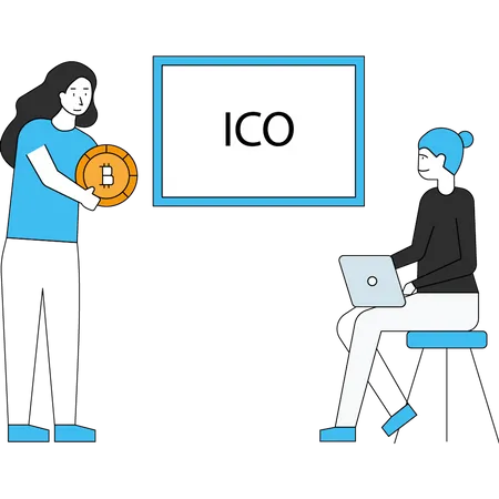 La chica está trabajando en ICO  Ilustración