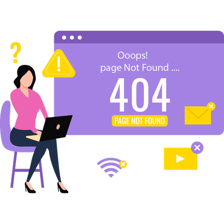 La chica está trabajando en un error 404.  Ilustración