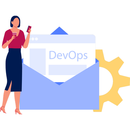 La chica está usando la aplicación DevOps en el teléfono  Ilustración