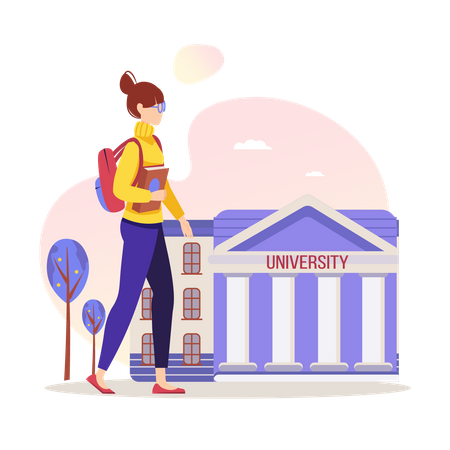 Chica estudiando en la universidad Ilustración
