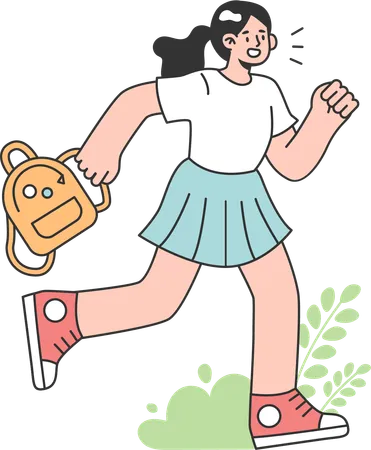 Chica estudiante corriendo con mochila  Ilustración