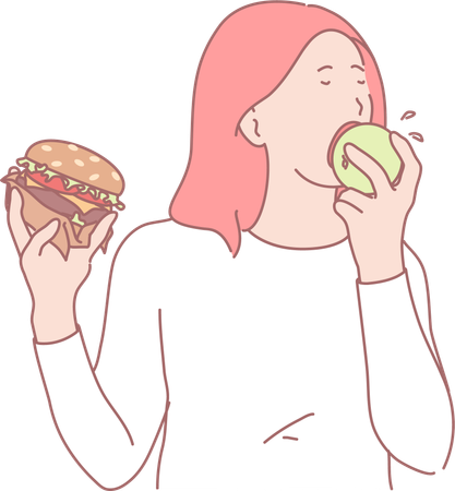 Chica evita la comida rápida  Ilustración