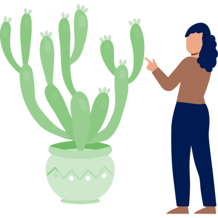 Niña explicando la silueta de la planta de cactus  Ilustración