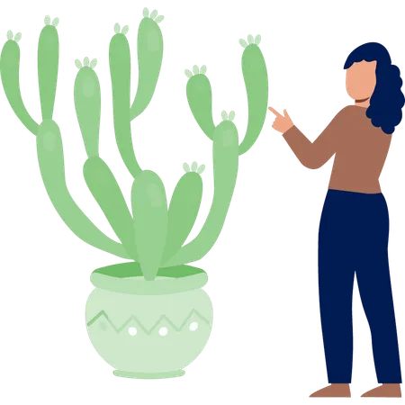 Niña explicando la silueta de la planta de cactus  Ilustración