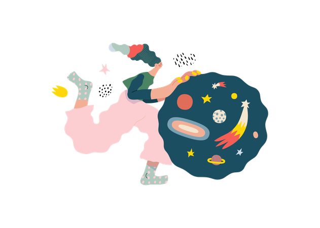 Chica explorando el espacio  Ilustración