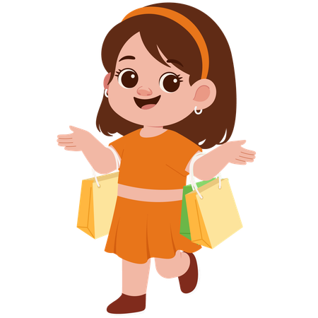 Niña feliz con bolsa de compras  Ilustración