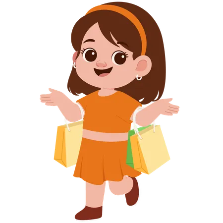 Niña feliz con bolsa de compras  Ilustración