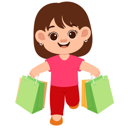 Niña feliz con bolsa de compras  Ilustración