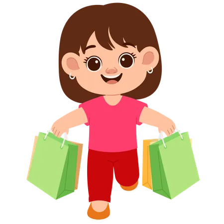 Niña feliz con bolsa de compras  Ilustración