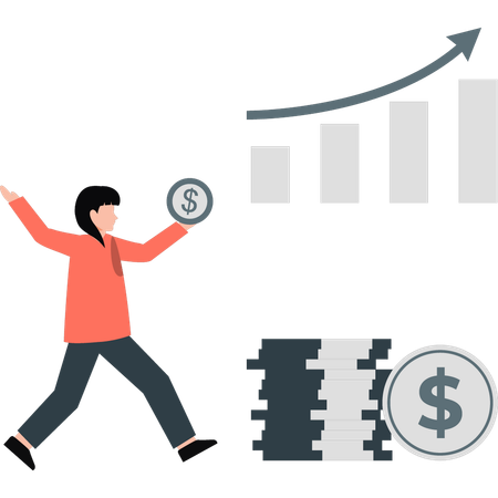 Chica feliz de ver el gráfico empresarial exitoso  Ilustración