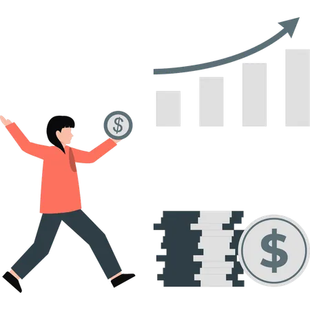 Chica feliz de ver el gráfico empresarial exitoso  Ilustración