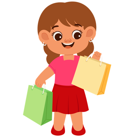 Niña feliz después de ir de compras  Ilustración