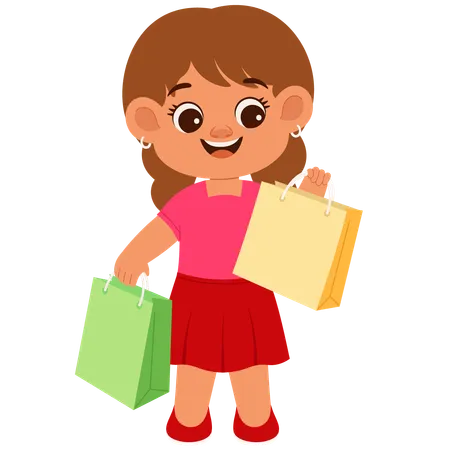 Niña feliz después de ir de compras  Ilustración