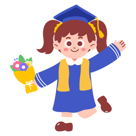 Chica feliz graduándose sosteniendo una flor  Illustration