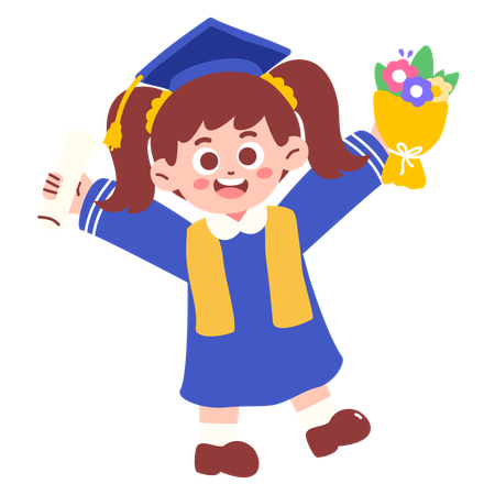 Chica feliz graduándose sosteniendo una flor  Illustration