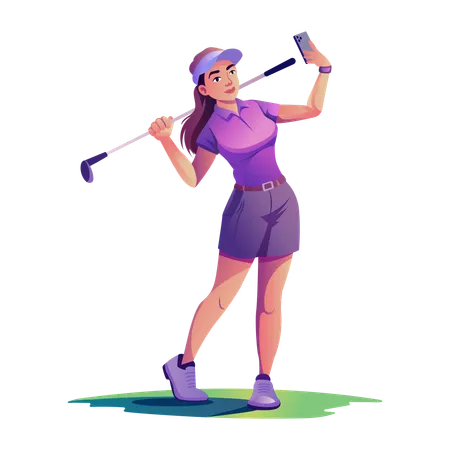 Chica golfista haciendo clic en un selfie  Illustration