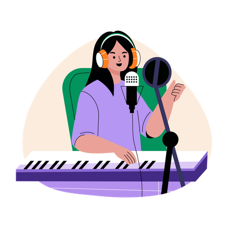 Chica grabando canción  Ilustración