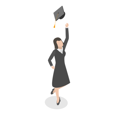 Chica graduada lanzando su gorra al aire  Ilustración