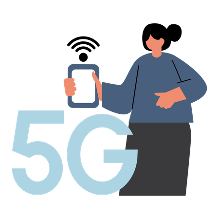 Niña que habilita la conectividad 5G inteligente  Ilustración