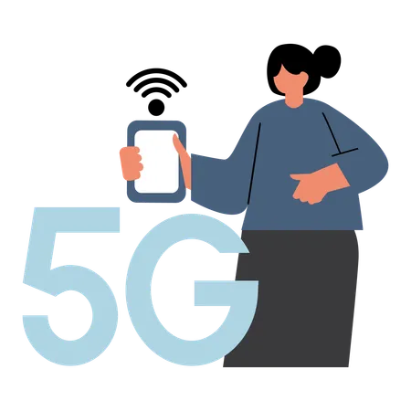 Niña que habilita la conectividad 5G inteligente  Ilustración