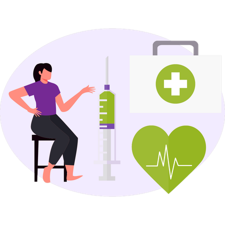 La niña habla sobre medicamentos antivirales.  Illustration