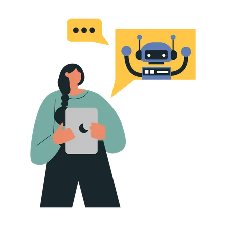 Chica hablando con ai chatbot  Ilustración