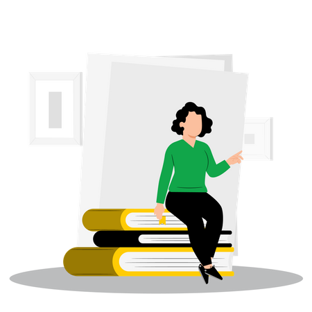 Chica hablando de libros  Ilustración