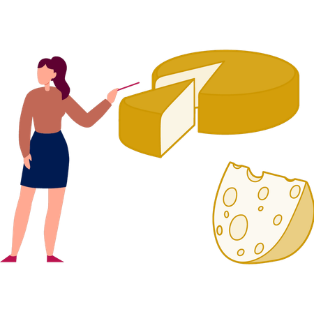 Niña hablando de un bloque de queso amarillo  Ilustración