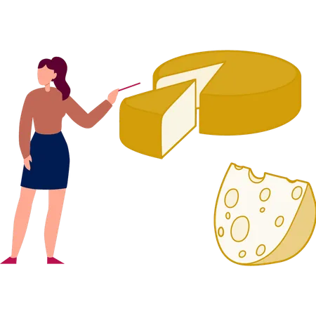 Niña hablando de un bloque de queso amarillo  Ilustración