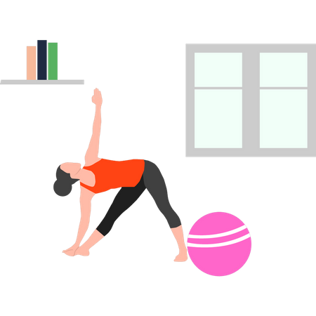 La chica hace ejercicio en casa  Ilustración